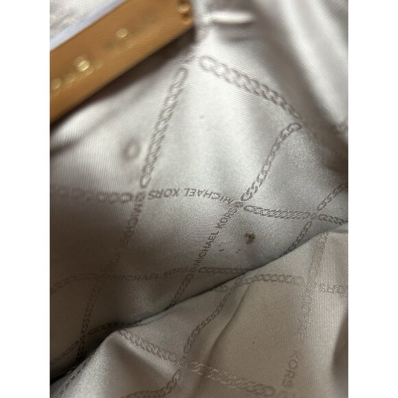 Michael Kors Brown MK Logo Pattern Light Trim Snap Closure Small Bag Storage - Picture 4 of 6